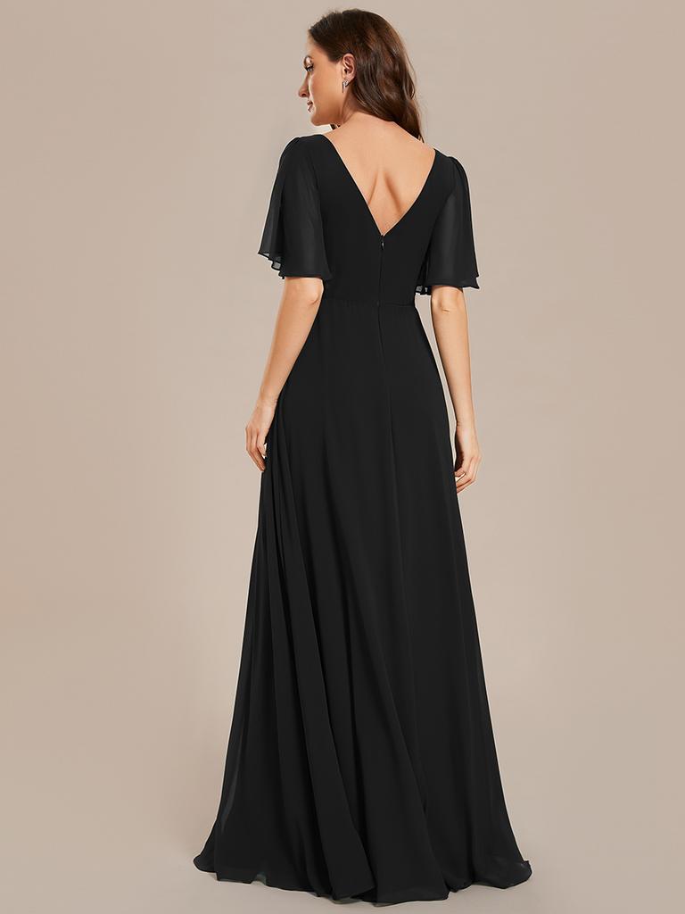 Ever-Pretty Women's Chiffon A-Line Empire Waist Floor Length V Neck Wedding Party Dress With Ruffles Sleeves