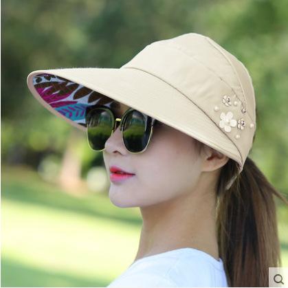 Women's Summer Casual Versatile Travel UV Protection Korean Version Summer Foldable Sunscreen Pearl Empty Top Sun Hat