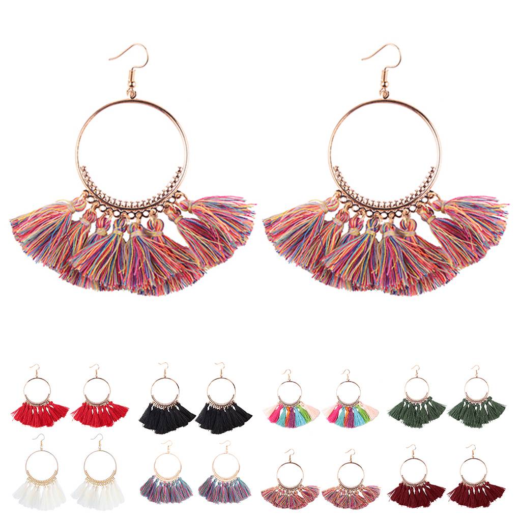 Fashion Women Bohemian Dangle Long Tassel Thread Drop Ear Earrings Stud Jewelry