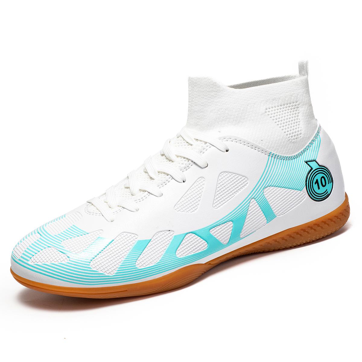 

Взуття для залу з пласкою підошвою IC, унісекс тренувальні кросівки для футзалу, протиковзкі, дихаючі, зносостійкі, високі футбольні бутси 45 білий
