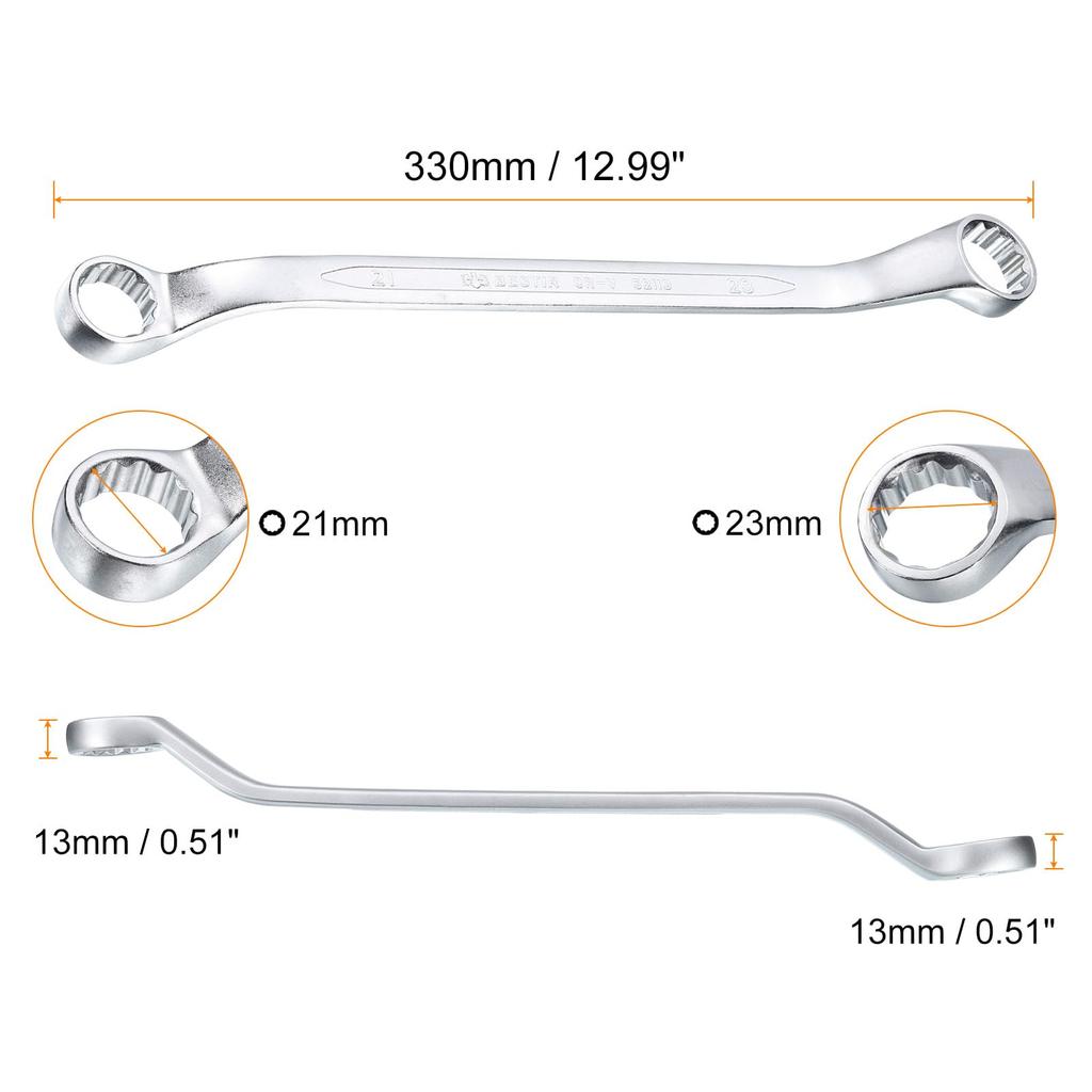 uxcell 2pcs 45 Degree Offset Box End 21mm x Metric Double Box End Chrome Vanadium Steel Long Offset Torx Box Automotive Home Repair Tool Wrench, 23mm,