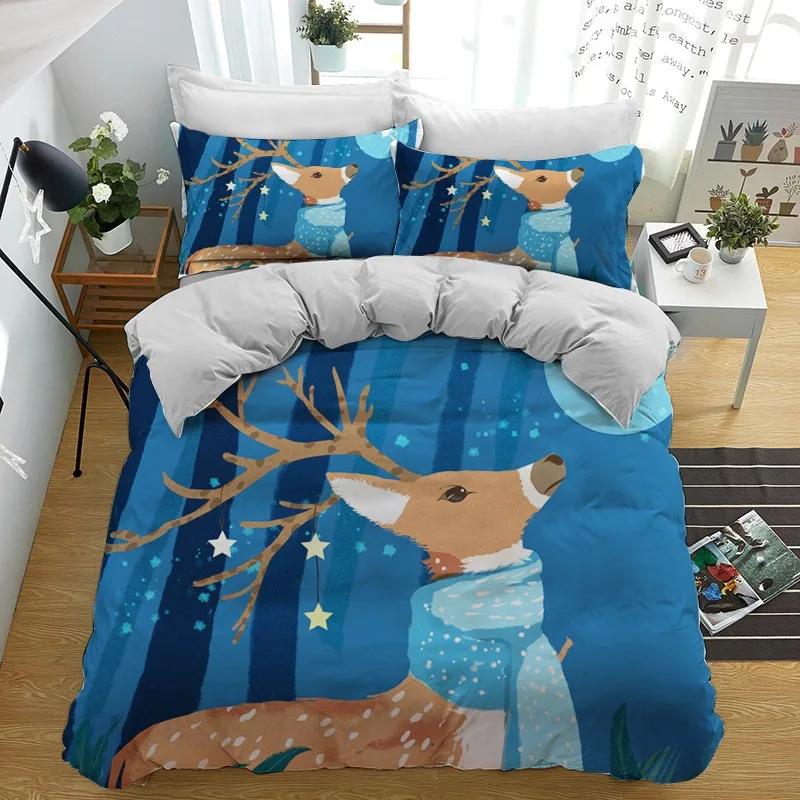 Forest Deer Duvet Cover&Pillowcases,Woodland Animal Print Bedding Set,Cozy Nature Bedroom Decor&Serene Gift for Nature Lovers