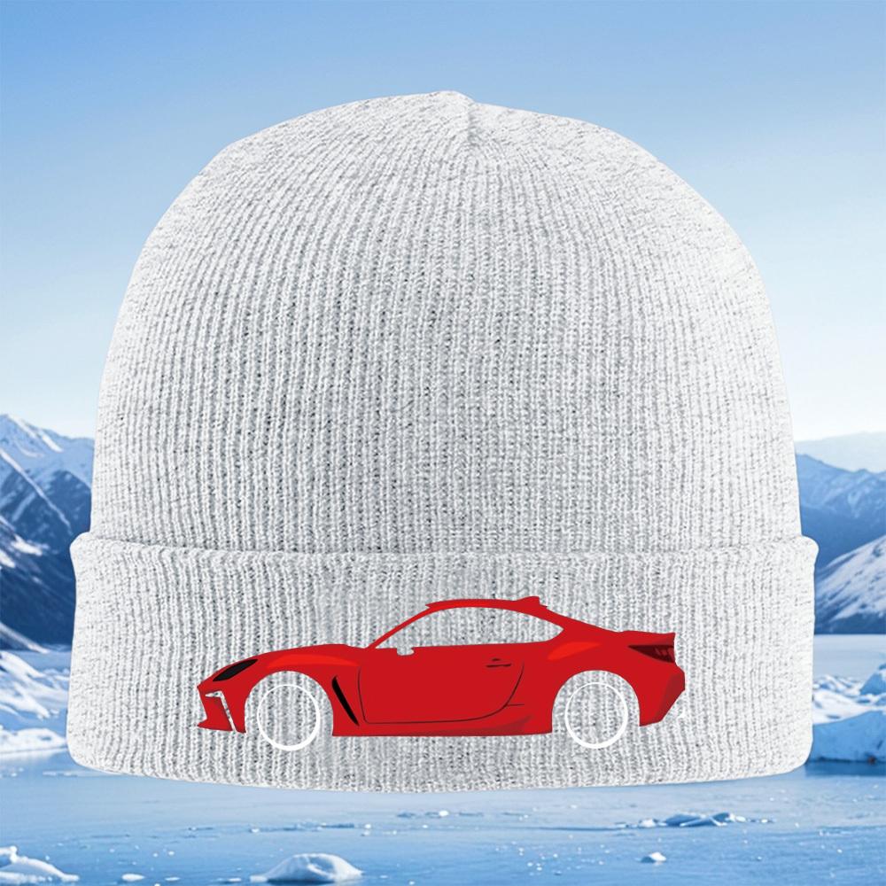 Red Sports Coupe Wheels Black Background Men Women Unisex Knitted Hat Beanie Pullover Cap Winter Thermal Warm Christmas Outdoor