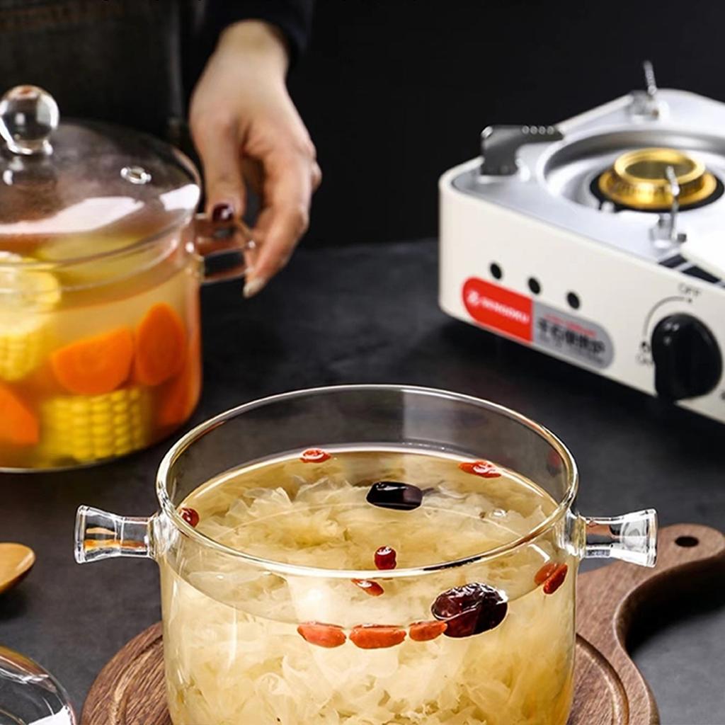 Aesthetic Glass Soup Pot Cookware Resistant Binaural Saucepan Pasta Stovetop Stew Cooking Pot Stockpot Kitchen Accessories Tool