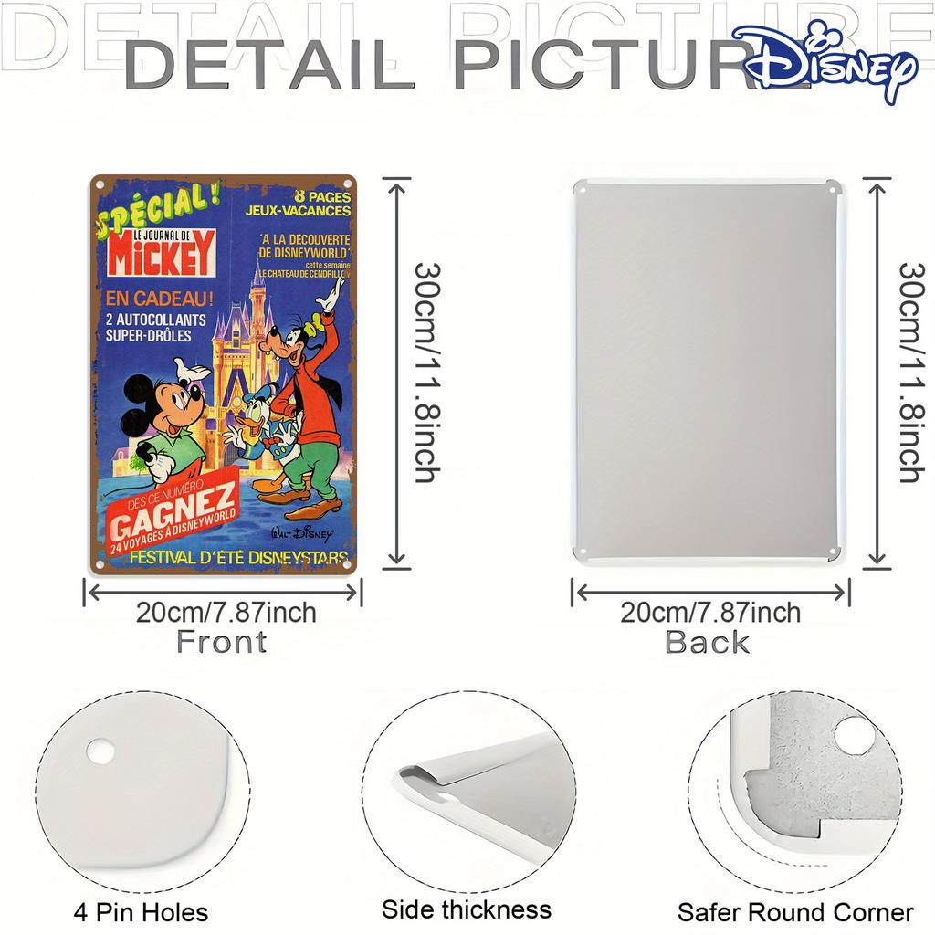 1pc Disney Vintage Metal Tin Sign - Mickey & Friends At Disneyland Paris Retro Wall Art, 20.32x30.48 Cm Iron Decorative Plaque F