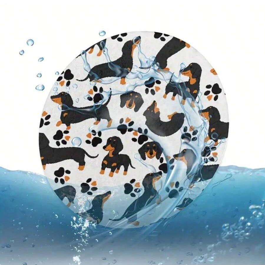 2PCS Car Anti slip Mat Car Cup Mat, Printed with Sausage Dog, Car Water Absorbing and Thermal Insulation Mat