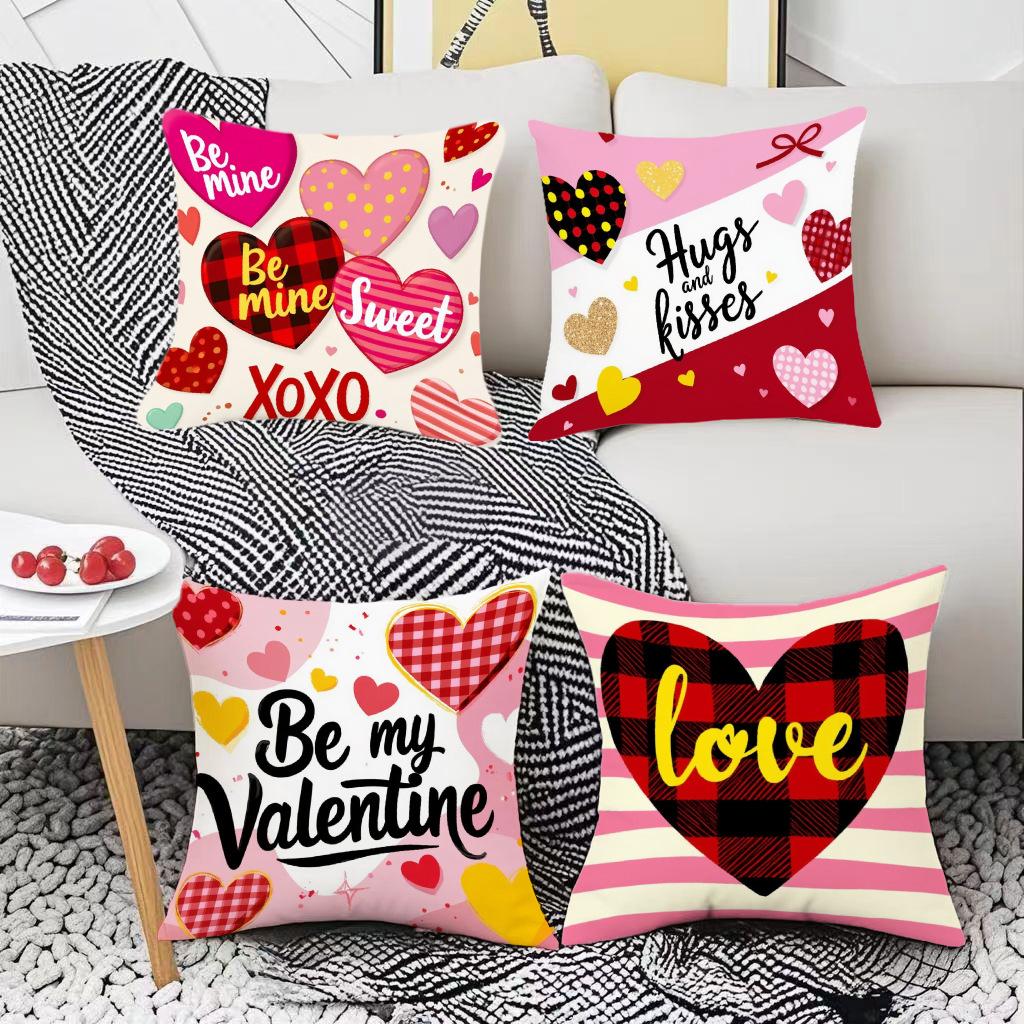 Rosa Valentinstag Festliche Atmosphäre Buchstaben Kissenbezug Heimdekoration Wohnzimmer Sofakissenbezug Leinen Druck