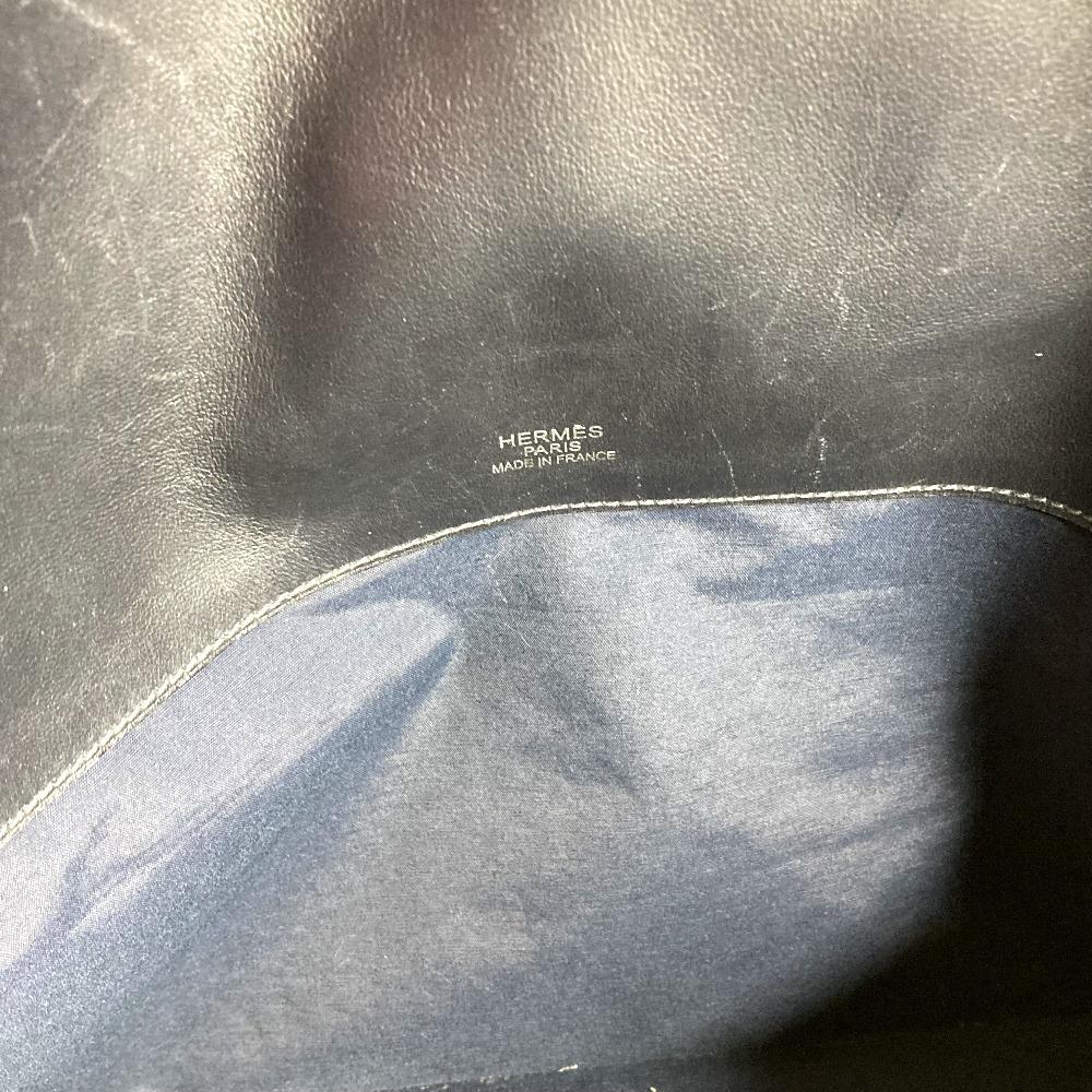 HERMES Duffle Bag Sac Iboo GM Tote Bag Hand Bag Leather/Canvas Black/Navy