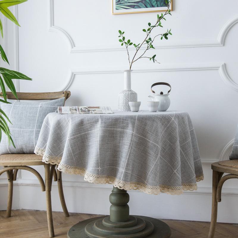 Round Tassel Plaid Tablecloth,Heavy Weight Cotton Linen Fabric Table Cover for Kitchen Dining Party Wedding  Tabletop Decoration