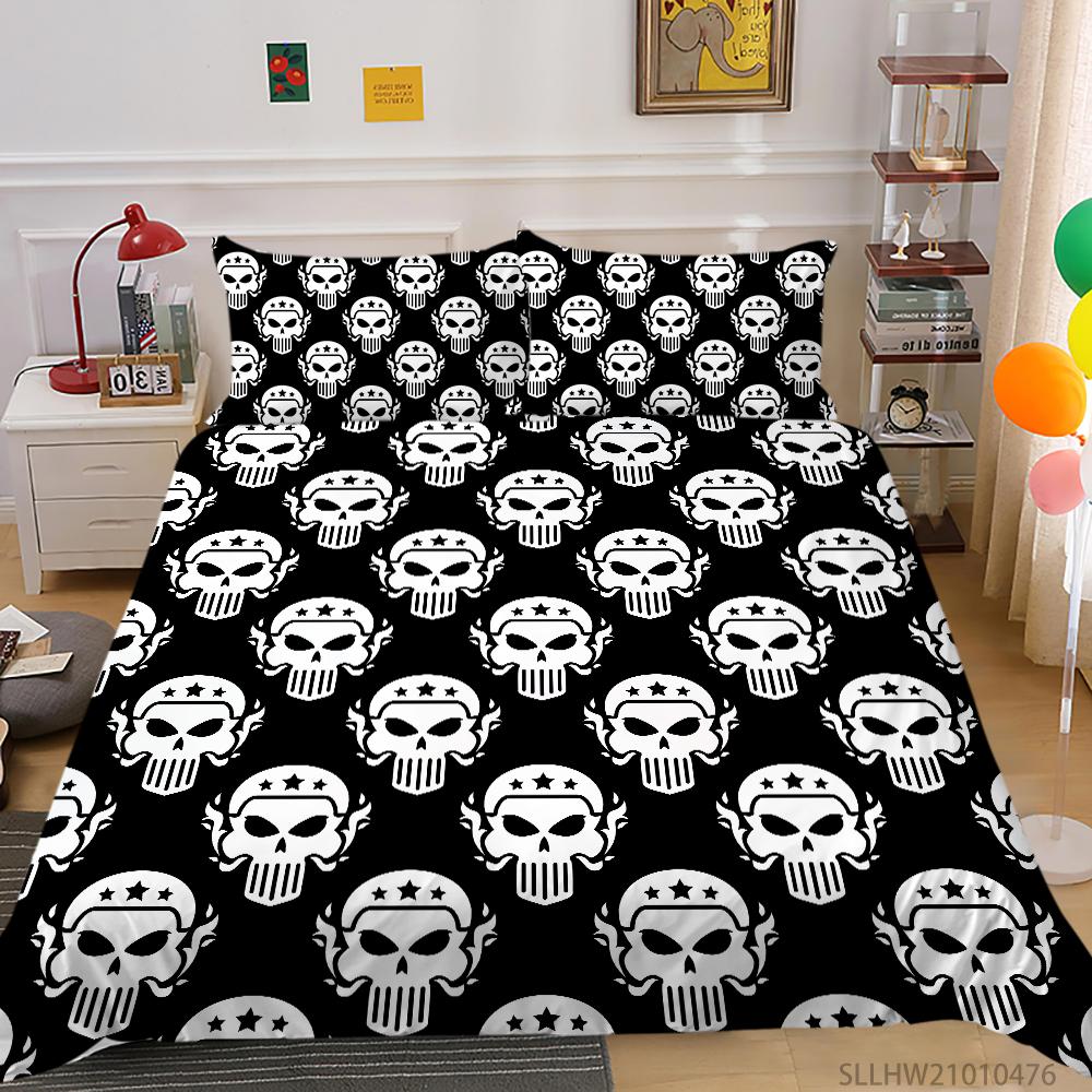 Skull Head Printed Bedding Single Double Bed Full Size Personalized Dark Pattern Pillowcase and Quilt Cover 2 or 3 Comfortable Home Decoration