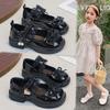 Girls leather shoes sweet bow princess shoes 2025 new children's black single shoes British style soft sole performance shoes