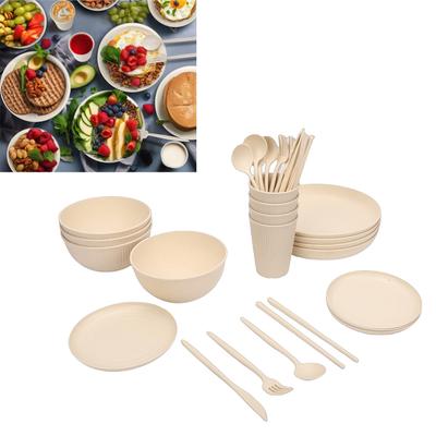 Dinnerware Sets Unbreakable Plates Bowls Cups Reusable for 4 People Travel Camping Picnic Home Party Cutlery Set Dishwasher Microwave Safe Dishes