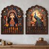 Jharokha Wall Decor Set of 2 | Traditional Indian Rajasthani Jharokha with Floral Goddess & Peacock Artwork | Decorative Wall Hanging
