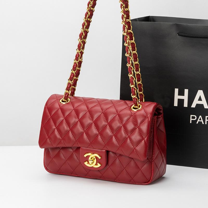 Classic diamond versatile leather messenger bag bag, high-end textured women's bag