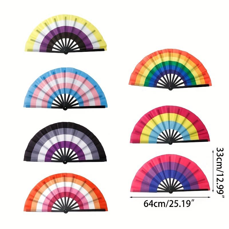 Vibrant Rainbow Folding Fan - Durable, Colorful Handheld Accessory for Pride Parties, Music Festivals & Raves