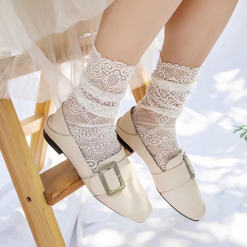 Sexy Hollow Out Lace Mesh Socks Women Retro Floral Black White Short Socks 1 Pair Japanese Korean Cute Socks For Ladies
