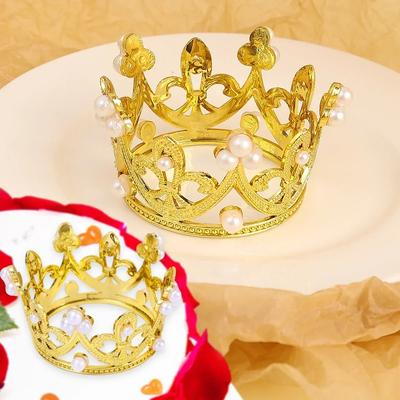 20/1Pcs Mini Crown Cake Decoration Princess Topper Kids Baby Pearl Tiara Ornament for Wedding Birthday Party Cake Decoration