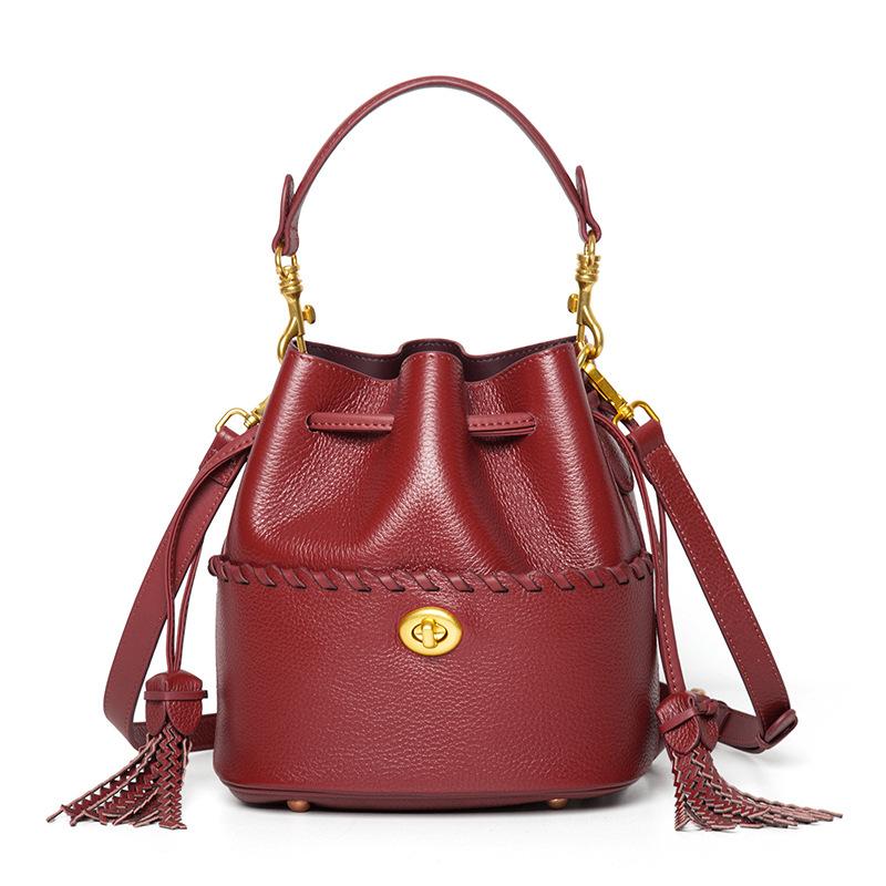 

Первый слой коровьей кожи персонализированная сумка-ведро через плечо модная сумка на шнурке из натуральной кожи женская сумка