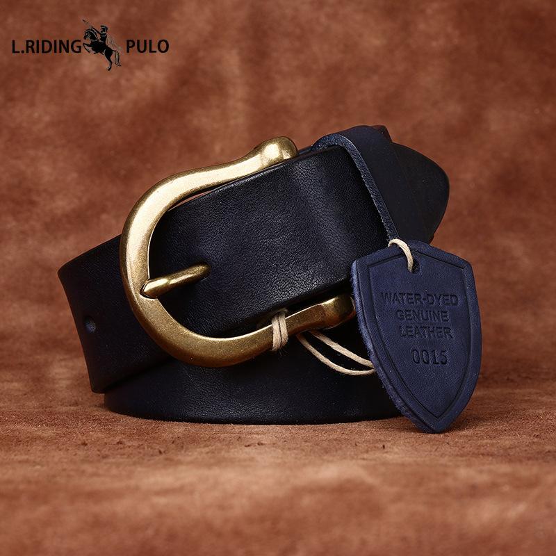 High-end Retro Water-dyed Genuine Leather Belt for Men, Top Layer Cowhide, Retro Fashion Trendy Versatile Horseshoe Buckle Belt for Men