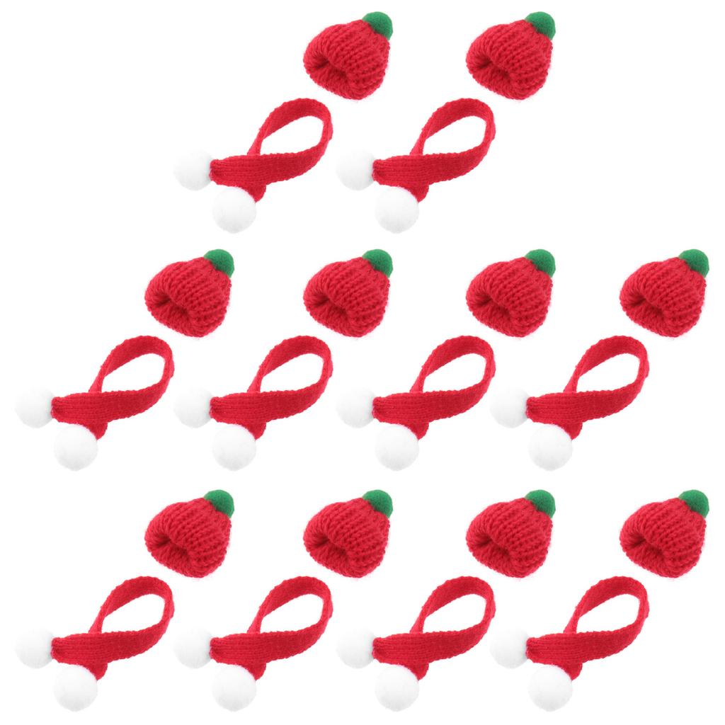 20Pcs Xmas Mini Knit Woolen Hat Scarf Christmas Supplies DIY Mini Hats Decorations for Clothes Bags Holiday Gifts