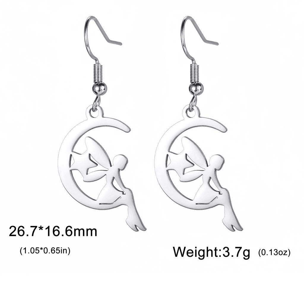 Teamer Hollow Moon Star Drop Earrings Stainless Steel Flower Elf Pendant Dangle Earrings for Women Wedding Party Jewelry Gifts