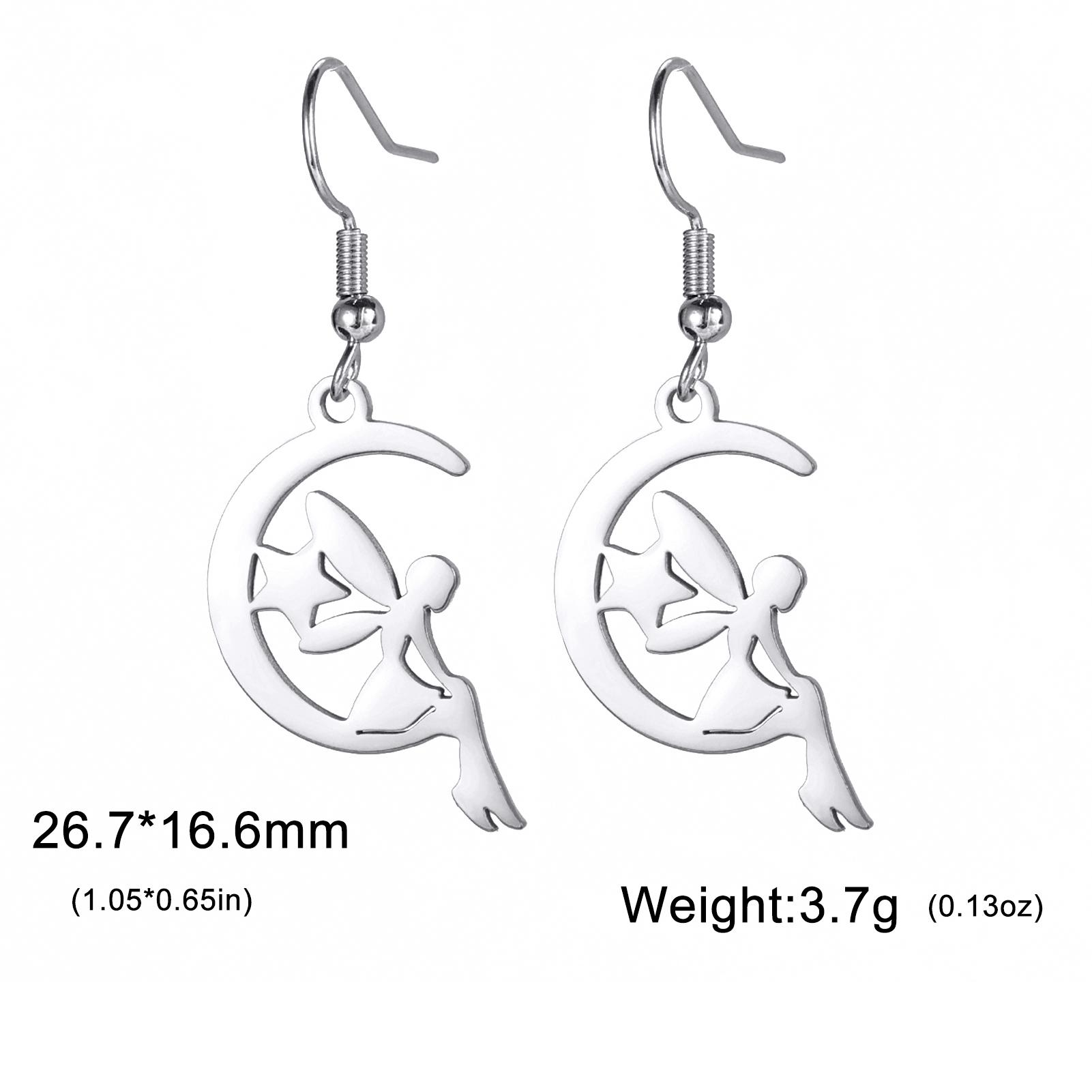 

Teamer Hollow Moon Star Drop Earrings Stainless Steel Flower Elf Pendant Dangle Earrings for Women Wedding Party Jewelry Gifts