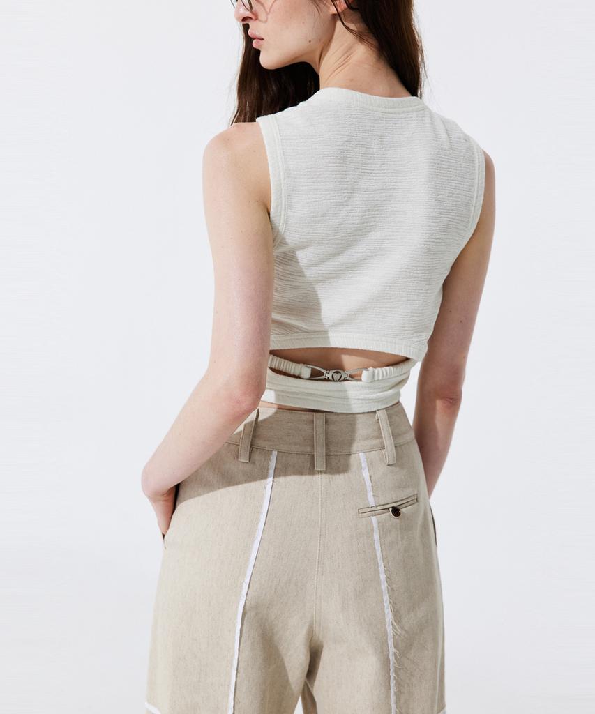 WNDERKAMMER Color-Block Point Linen Trousers_Beige