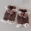 Fashionable Plush Balls Bows Adorned Leg Warmers with Lace Detail for Women's Hollowout Knitted Short Leg Covers Sleeves