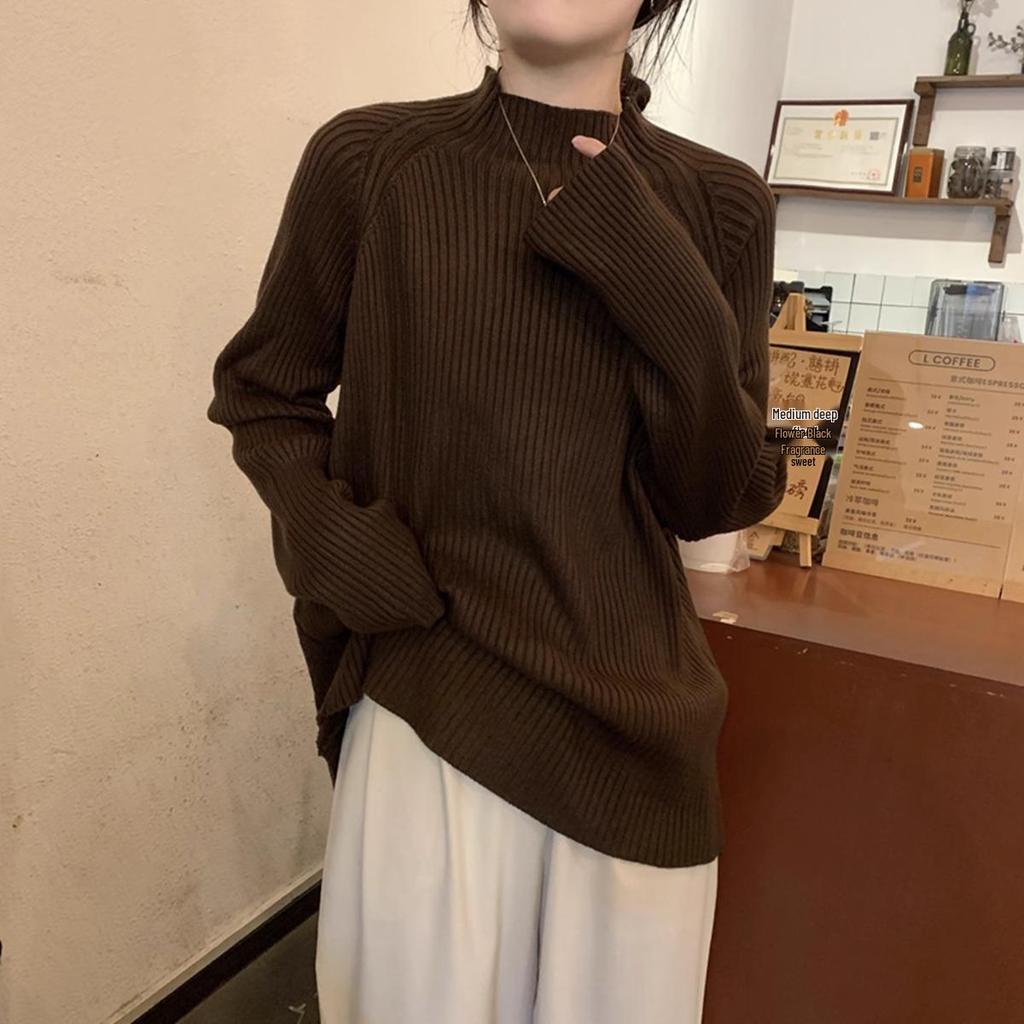 Women's Ribbed Knit Pullover: Autumn/Winter 2026 Half-High Neck Sweater