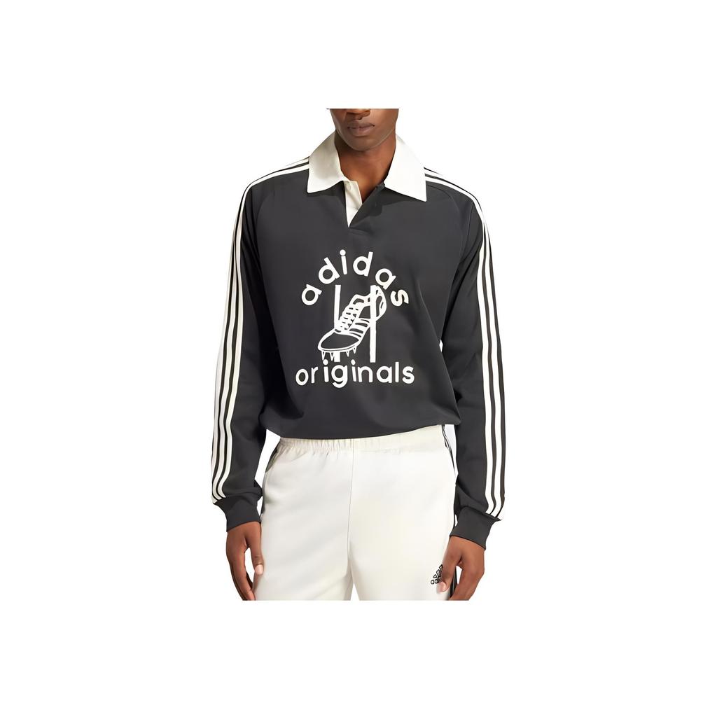 Adidas Originals Rugby Comfortable Casual Skin-Friendly Soft Long Sleeve Polo Shirt Men Polo Shirts Black JD1091
