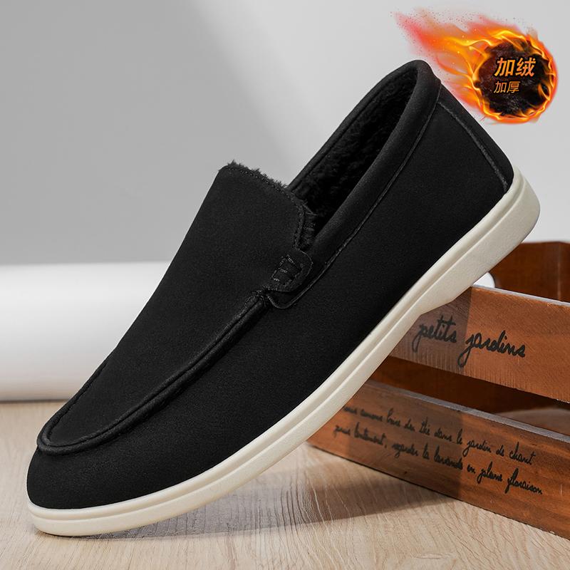 Winter Plush Loafers Men Leather Fleece Lined Casual Boat Shoes Slip On Flats Man Moccasins Lightweight Fur Mens Driving Shoes