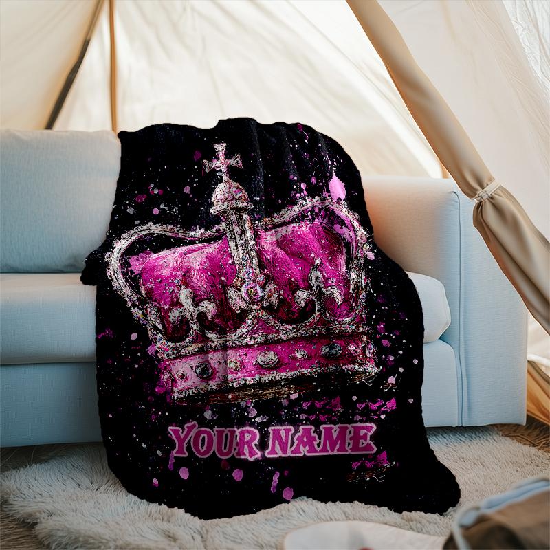 1PC Custom Name Royal Crown Artwork outdooor Flannel blankets Patterns Throw Blanket All-Season Soft Gift for Couch, Bed, Camping gifts