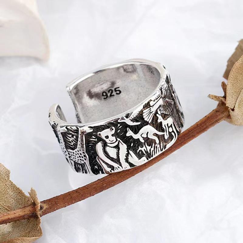 New Ring Opening Ancient Forest Old Animal Ring Korean Style Fashion Bear Ring Jewelry