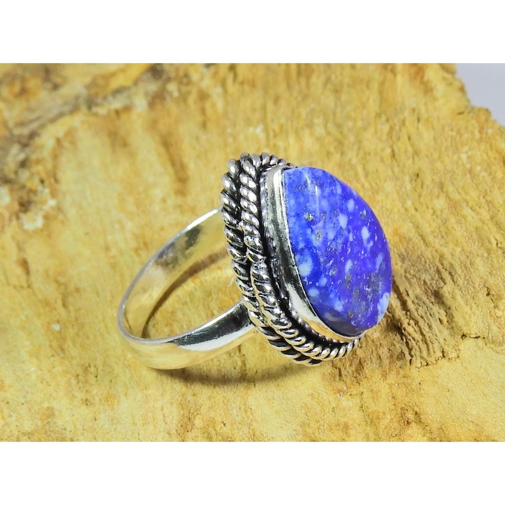 Natural Lapis Lazuli 925 Solid Sterling Silver Ring Size US-7 PG-114