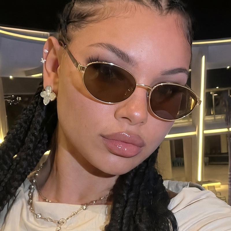 New cat eye sunglasses, European and American fashion simple metal versatile sunglasses, trendy fashion glasses