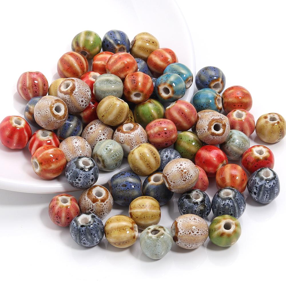 20pcs 12mm Watermelon Floral Glaze Ceramic Beads Colorful Loose Bead For Jewelry Making DIY Crafts Bracelet Necklace Accessories