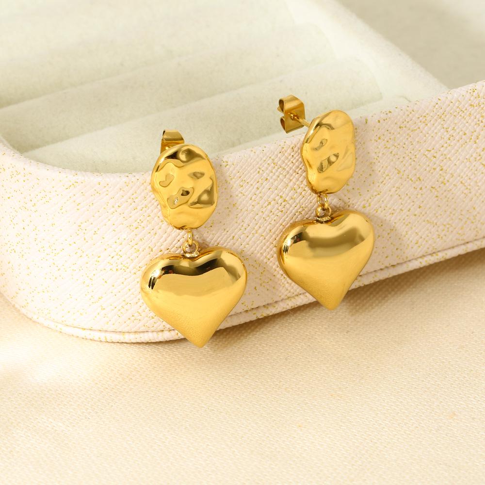 

16K Gold Plated Heart Pendant Titanium Steel Earrings - European & American INS Style Influencer Model