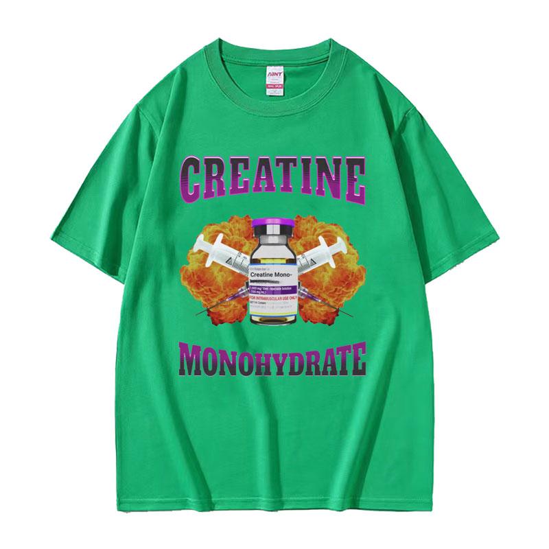 Módní nadměrné tričko do posilovny s vtipným memem a kreatin monohydrátem pro muže a ženy, hip hopové tričko, vintage bavlněné tričko s krátkým rukávem