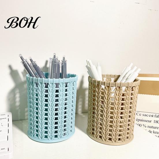 Large Capacity Pen Holder Imitation Rattan Holder, Round Hollow Desk Organizer, Pencil Organizer Cup for Pens Pencils Makeup Brushes, Nordic