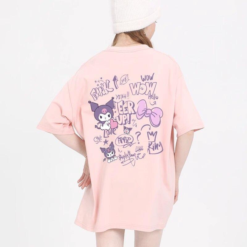 

Sanrio Kuromi Summer Printed Short Sleeve New TShirt Pure Cotton Loose Tops Commuting Fashionable and Comfortable Youth Trend S