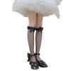 Women's Japanese Lolita Bow Lace Mid-Calf Socks - Black, Thin Summer Silks