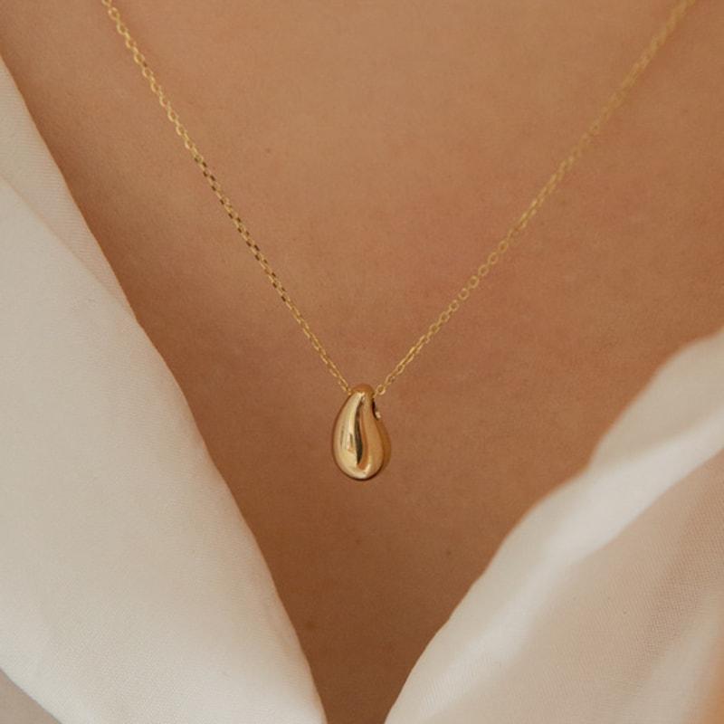 LUNNE 14k Simple Waterdrop Necklace (14k Gold) #NE01