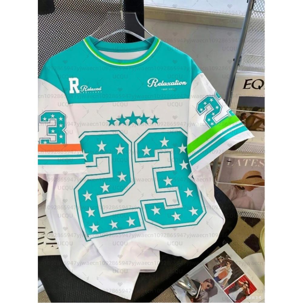 Men's Sports Jersey Letter 23 Print Short Sleeve T-Shirt Summer Graphic Tee Jerseys Plus Size Women's Sport T-Shirt Tops