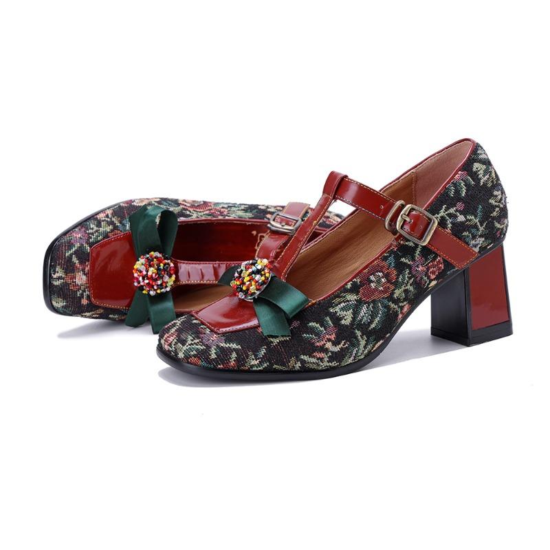 Spring and summer new products women's hand-polished retro Mary Jane three-dimensional bow high-heeled shoes