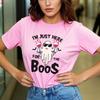 Halloween Red Wine BOO Printed Tshirt Casual Short Sleeve Suitable for Four Seasons Fashion Versatile Womens Tshirt