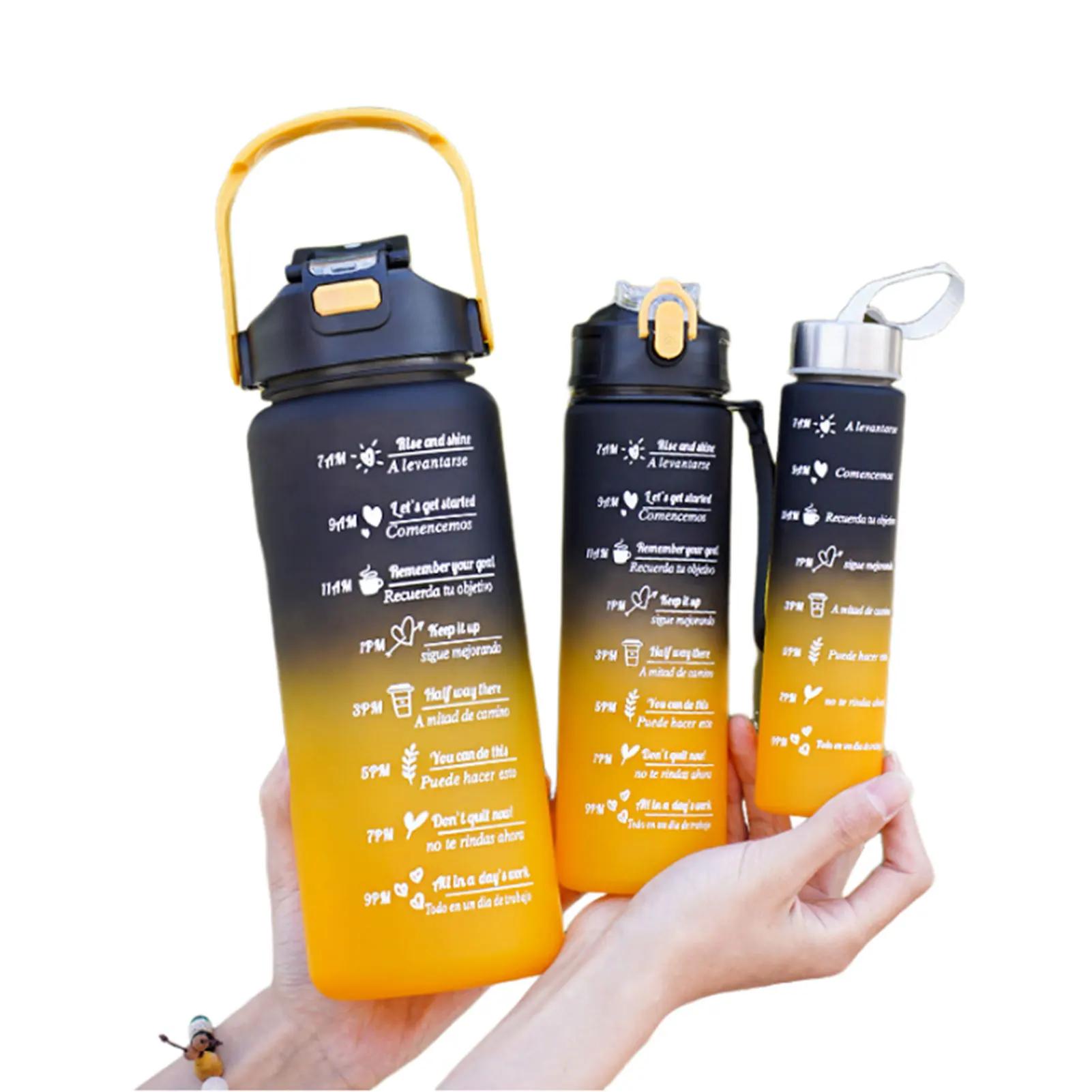 

New 3PCS Outdoor Leakproof Water Bottles with Times to Drink and Straw Motivational Drinking Sports Water Bottle for Fitness Gym 1500-2000ml