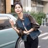 Retro Denim Spliced Leather Jacket Women's Spring New Models Are Popular This Year, Small Short Jackets
