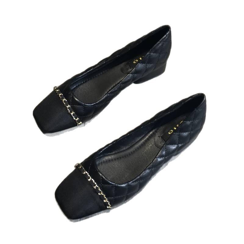 Fashion Low-heeled Shoes Versatile Women's Soft-soled Work Shoes New Spring and Autumn Square Head Thick-heeled Single Shoes Women