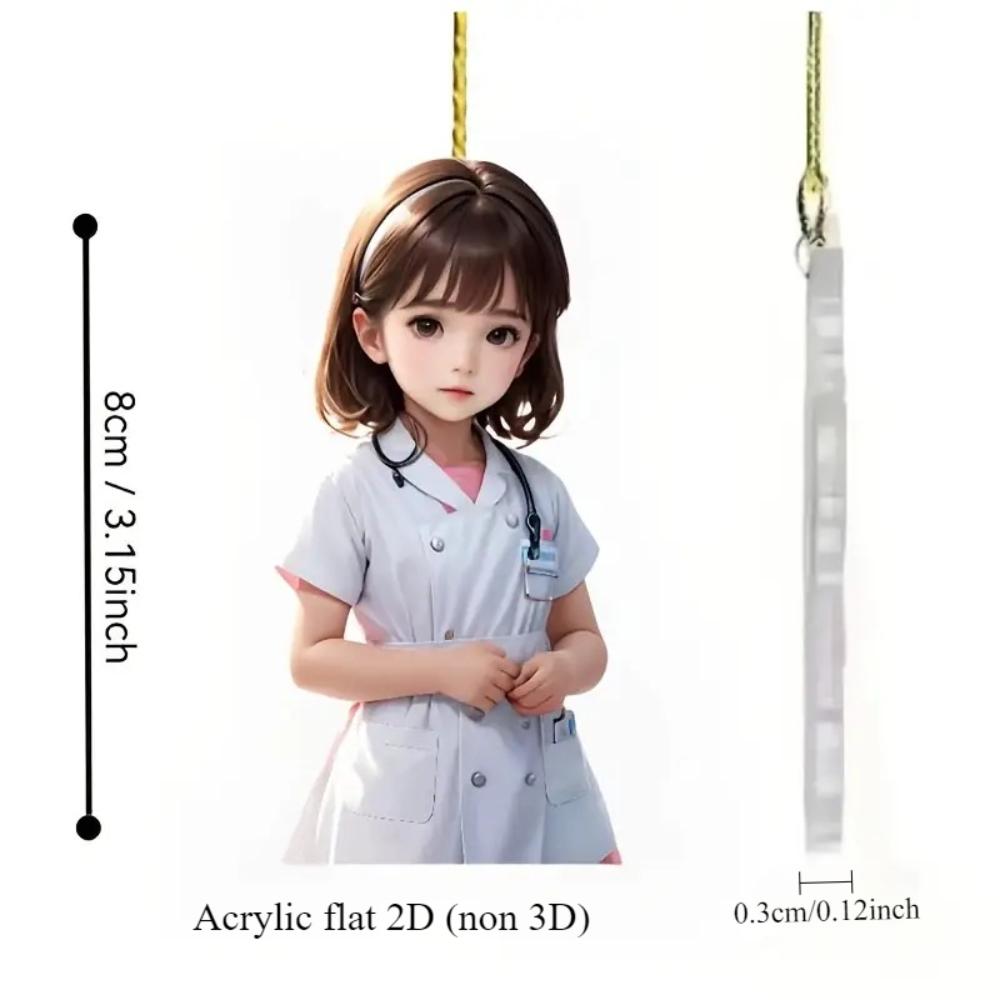 2D Flat Charming Female Doctor Car Rearview Mirror Pendant Christmas Tree Decoration Bag Pendant