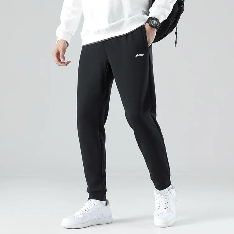 Li Ning Knitted Sweatpants Men's Black Thickened Cuffed Pants YKLS457-1